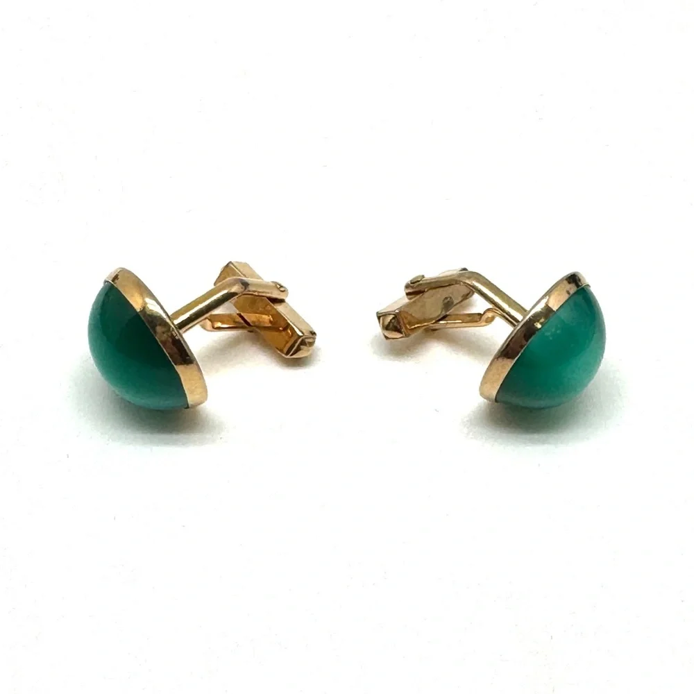 SWANK Vintage Green Moonglow Lucite Dome Cuff Links in Goldtone